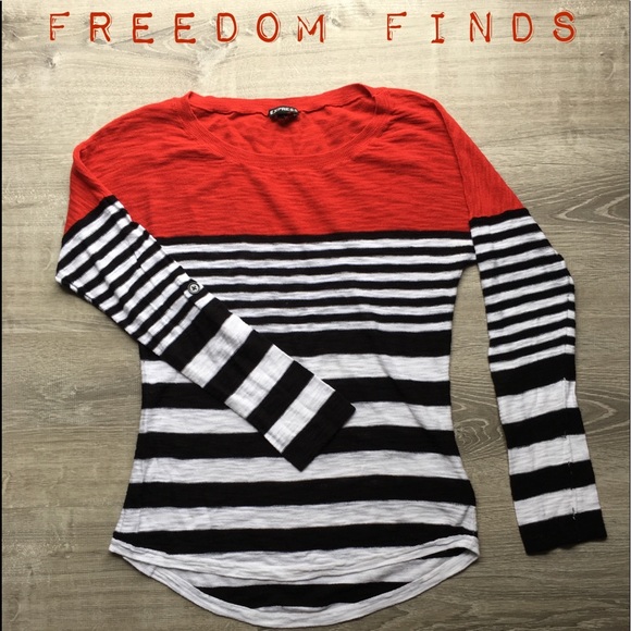 Express Tops - Express Long Sleeved Striped Shirt